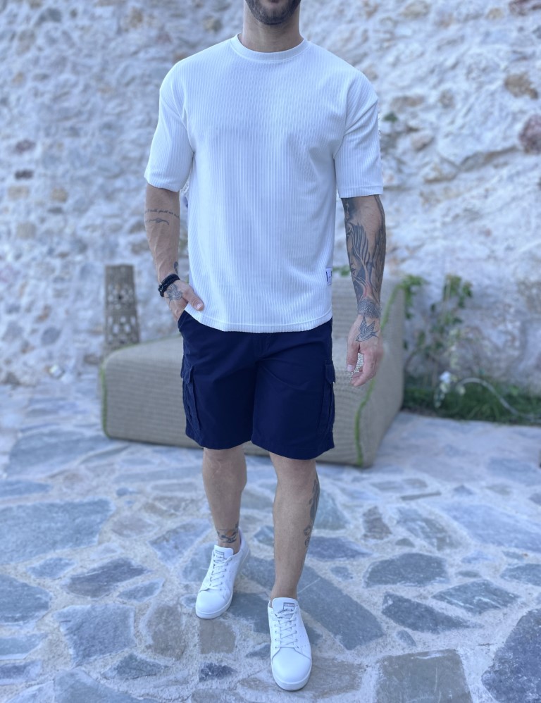 Ανδρική μπλε cargo βερμούδα με Scratch στις τσέπες 242105B φωτογραφία